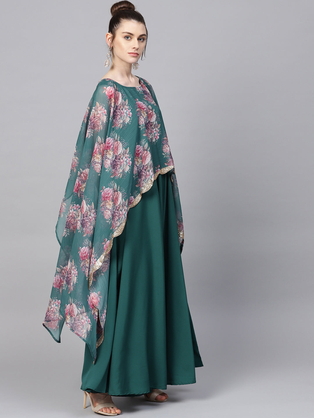 Women's Crepe Green Digital Printed Maxi Dres