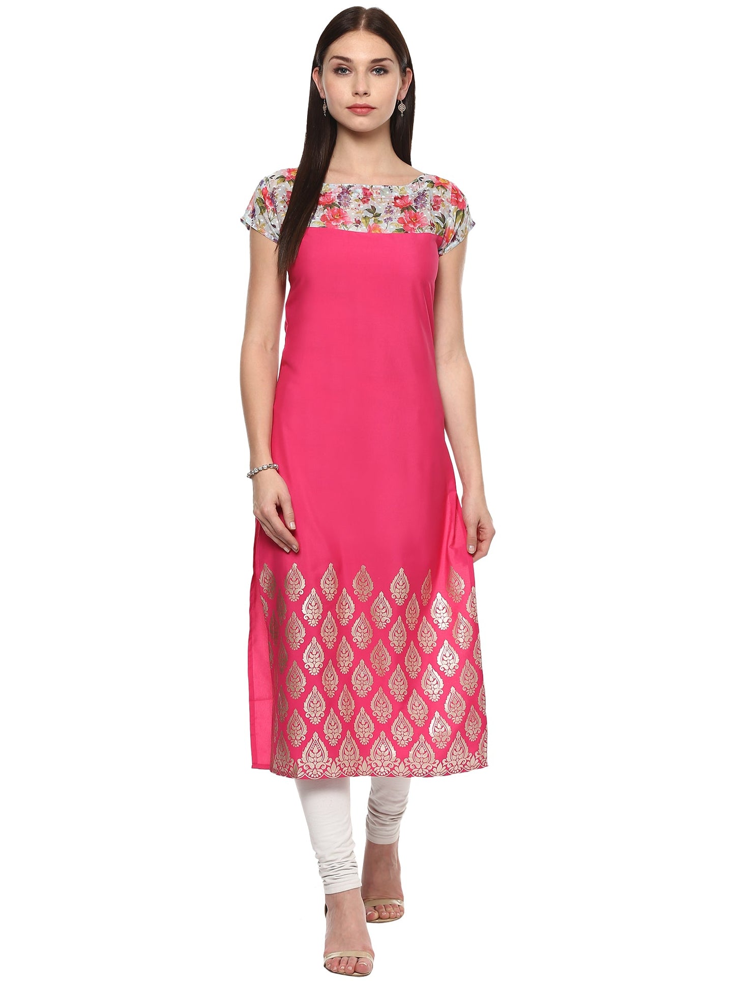 Women's Pink Chanderi Printed Kurta