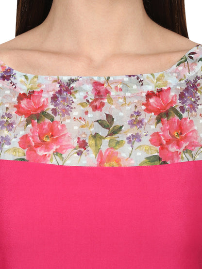 Women's Pink Chanderi Printed Kurta