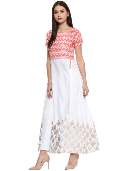 Women's Pink & White Only Kurti Gown Indo Western Top
