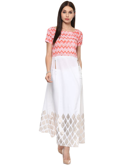 Women's Pink & White Only Kurti Gown Indo Western Top