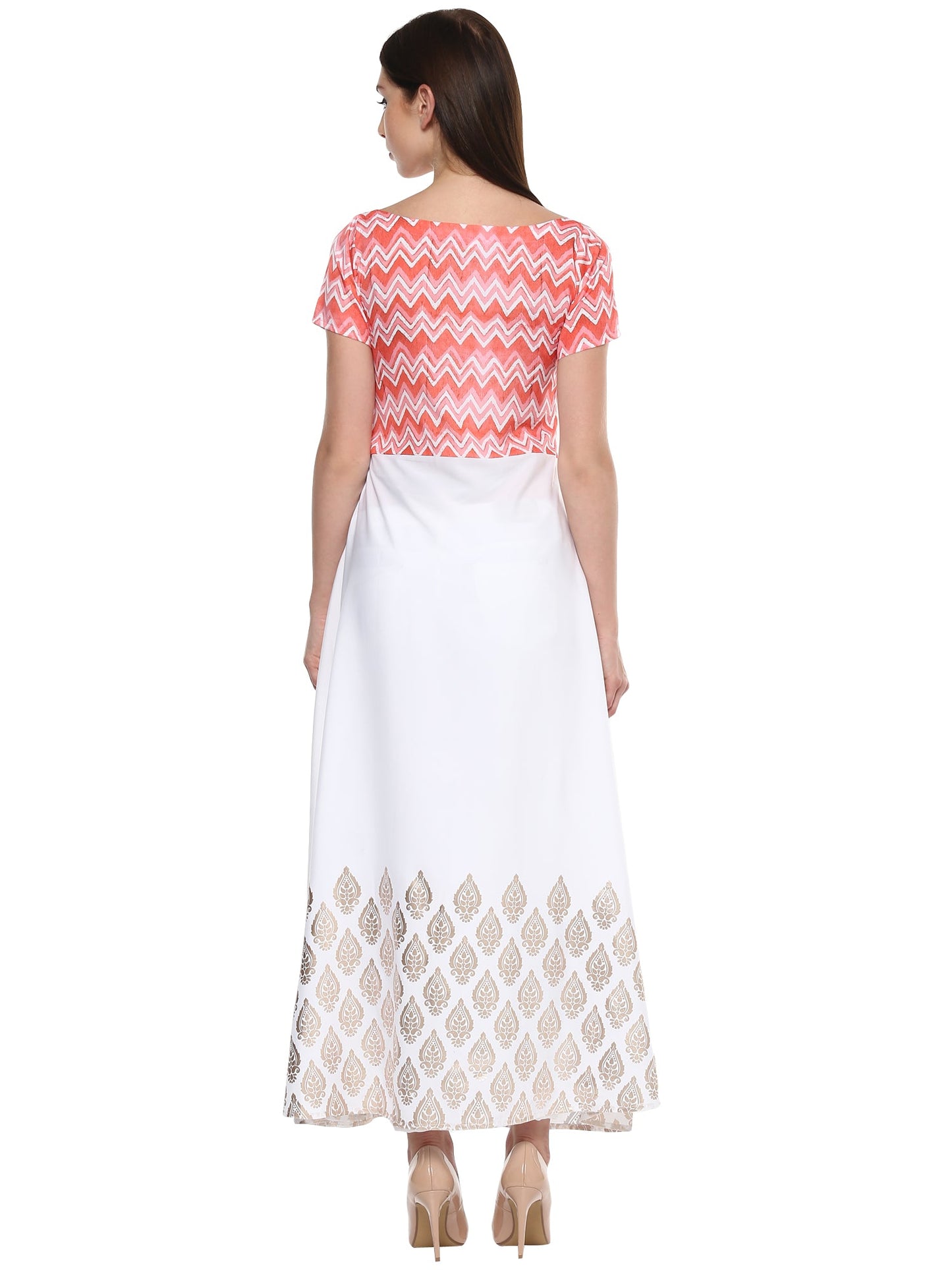 Women's Pink & White Only Kurti Gown Indo Western Top