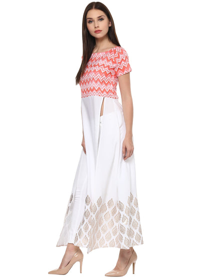 Women's Pink & White Only Kurti Gown Indo Western Top