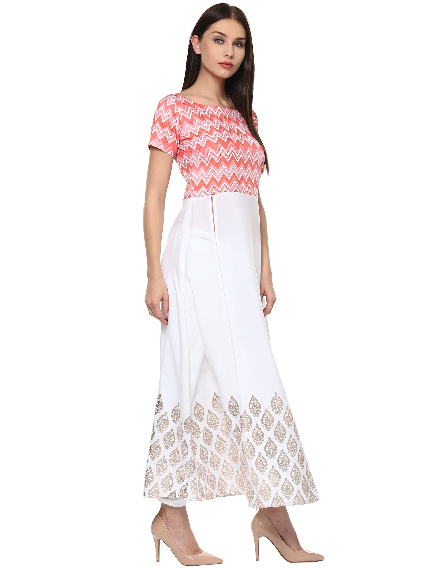 Women's Pink & White Only Kurti Gown Indo Western Top