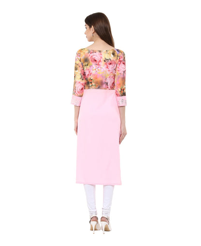Women's Pink Floral And Metallic Printed Partywear Only Kurti