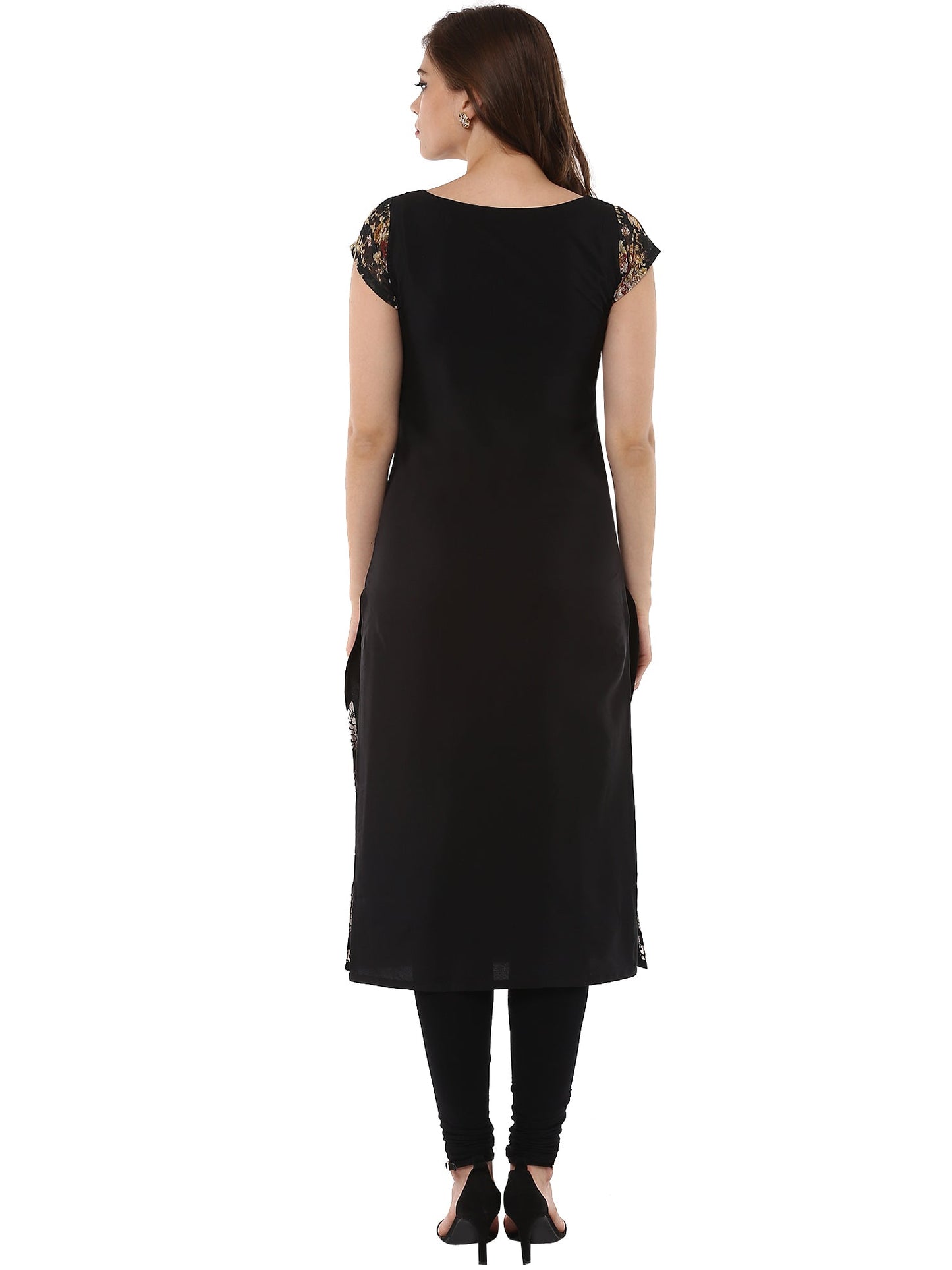 Women's Black Metallic And Digital Floral Print Party Wear Only Kurta