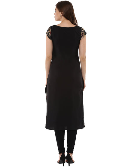 Women's Black Metallic And Digital Floral Print Party Wear Only Kurta