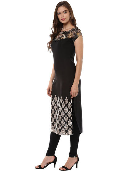 Women's Black Metallic And Digital Floral Print Party Wear Only Kurta