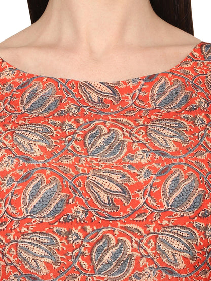 Women's Red & Navy A-Line Faux Crepe Only Kurti