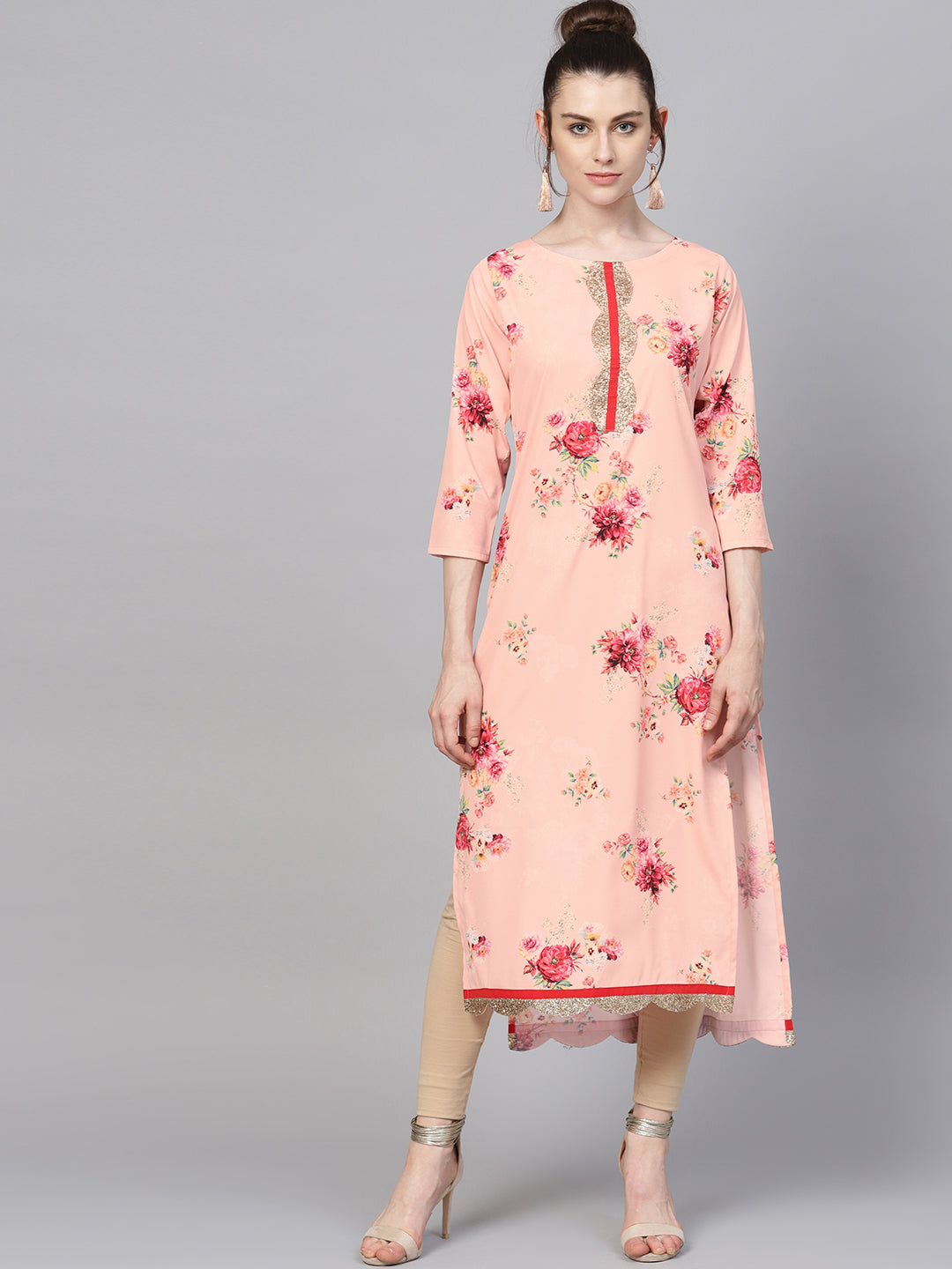 Women's Pink Digital Print Straight Only Kurta