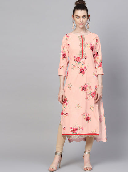 Women's Pink Digital Print Straight Only Kurta