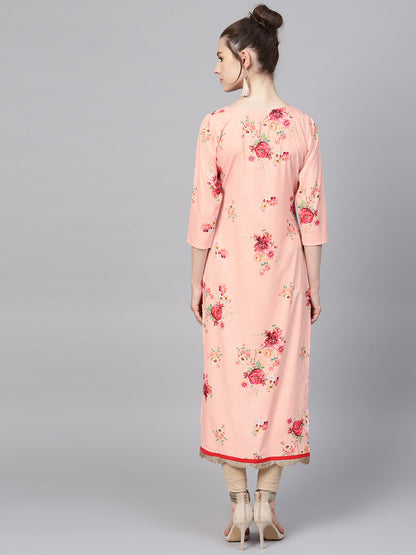 Women's Pink Digital Print Straight Only Kurta