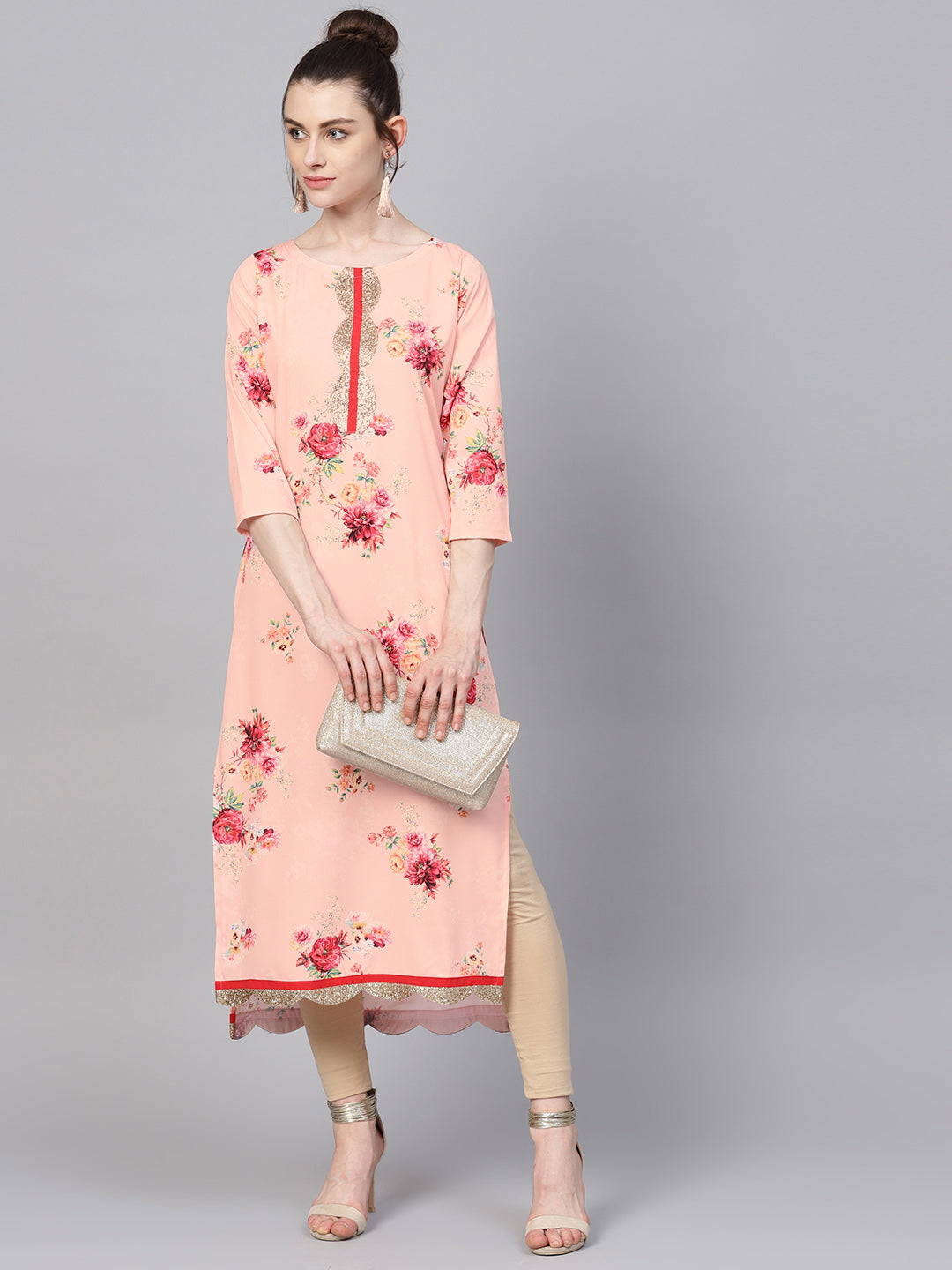 Women's Pink Digital Print Straight Only Kurta