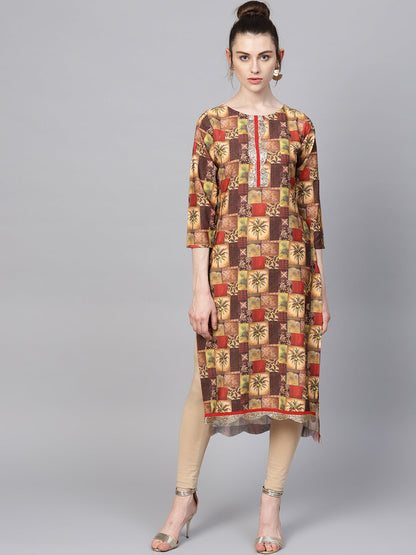 Women's Red Digital Print Straight Only Kurta