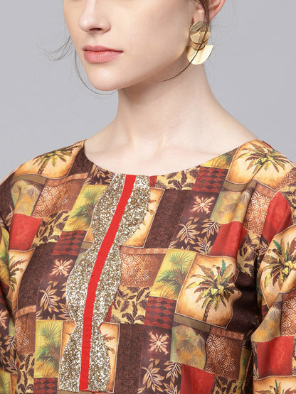 Women's Red Digital Print Straight Only Kurta