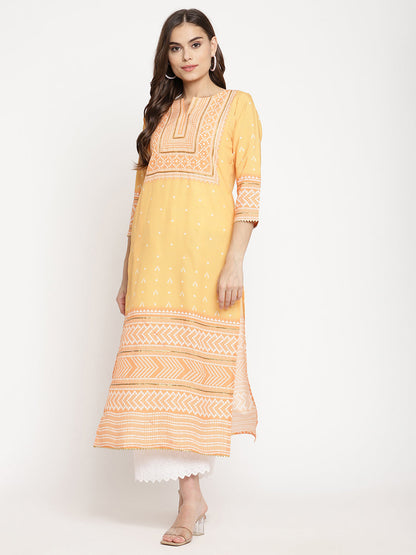 Women's Light Orange Crepe Digital Print Kurt