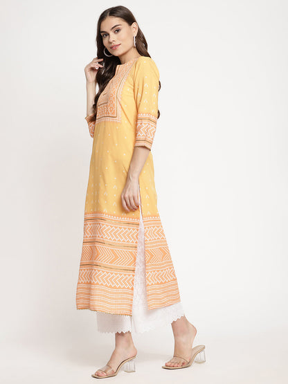 Women's Light Orange Crepe Digital Print Kurt