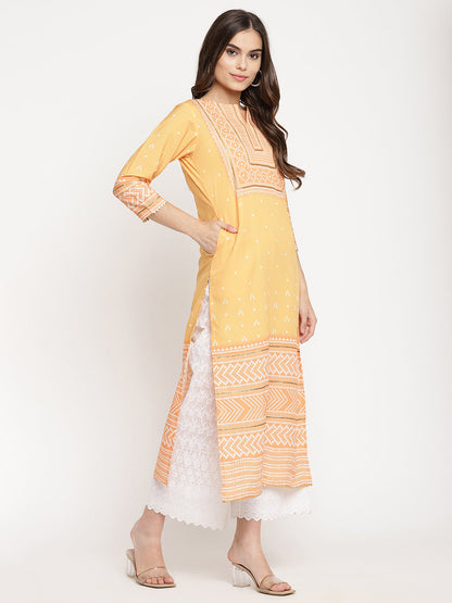 Women's Light Orange Crepe Digital Print Kurt