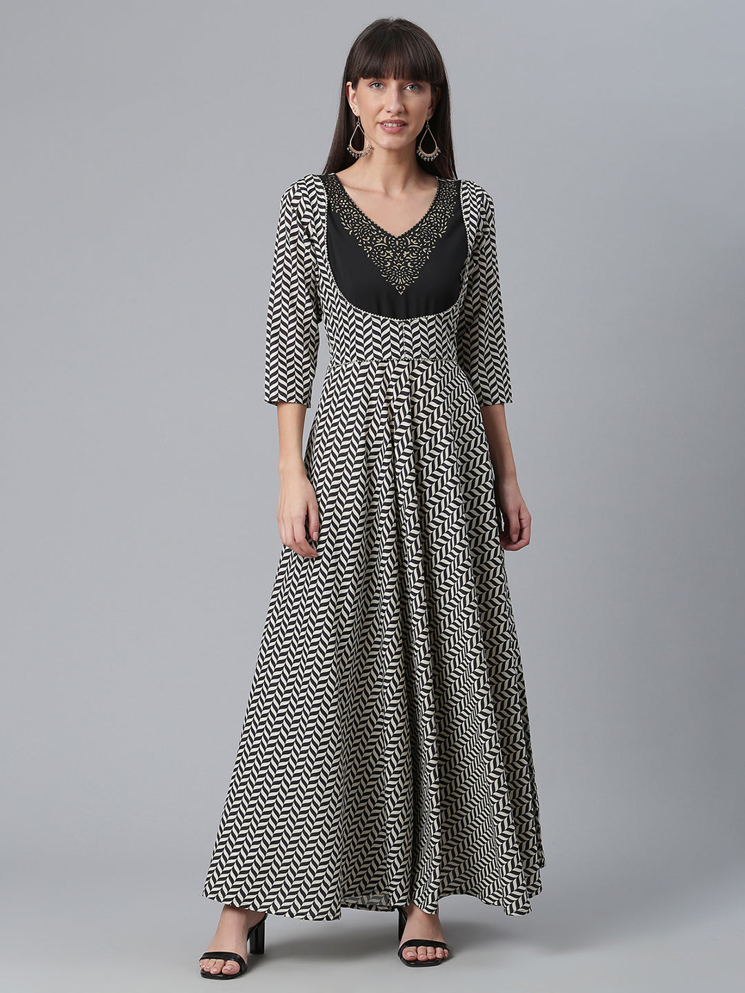 Women's Crepe Black Digital Printed Kurti