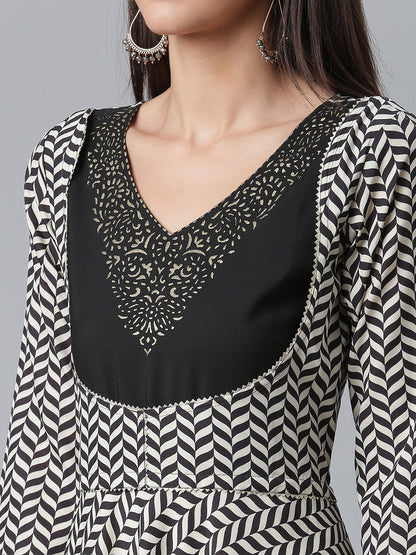 Women's Crepe Black Digital Printed Kurti