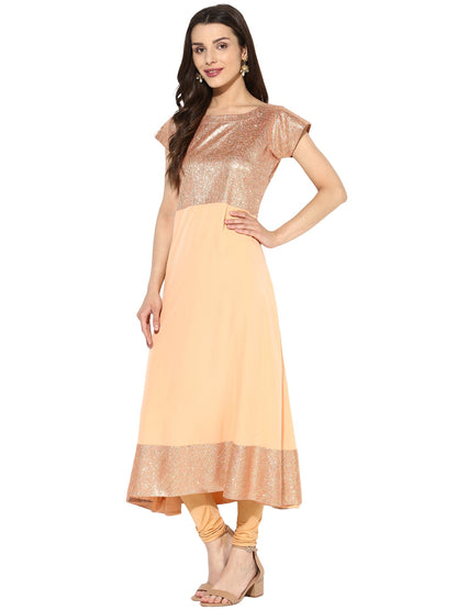 Women's Peach Partywear Faux Crepe Anarkali Kurta Only