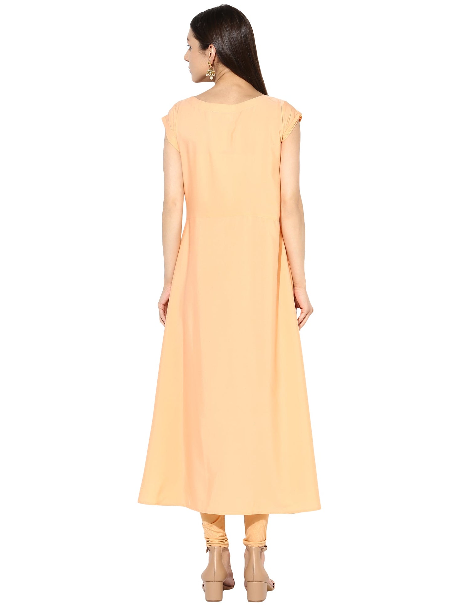 Women's Peach Partywear Faux Crepe Princess Cut A-Line Only Kurta