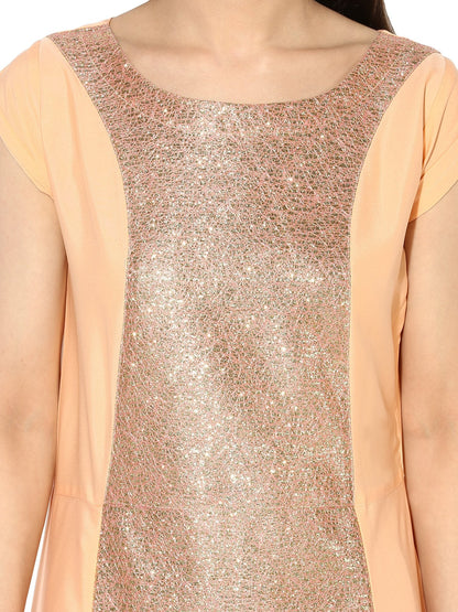 Women's Peach Partywear Faux Crepe Princess Cut A-Line Only Kurta
