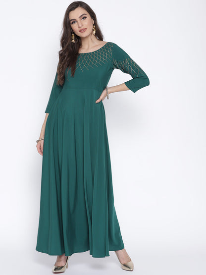Women's Turquoise Crepe Kurta Dress