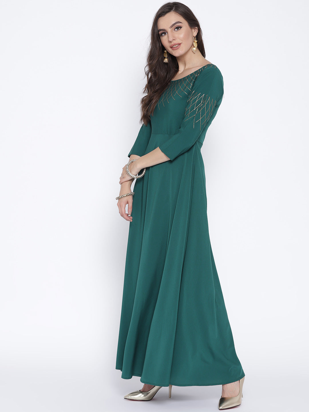 Women's Turquoise Crepe Kurta Dress