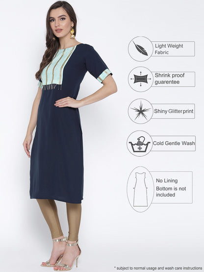 Women's Straight Only Kurta With Printed Yoke & Fringe Detail