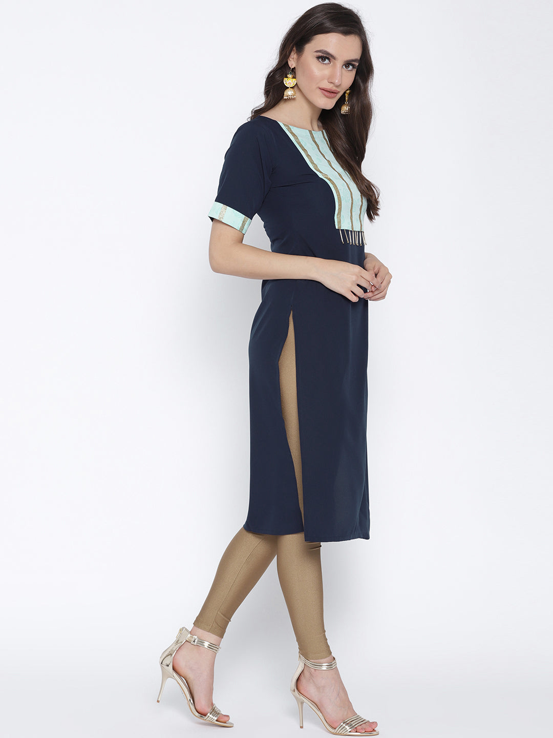 Women's Straight Only Kurta With Printed Yoke & Fringe Detail