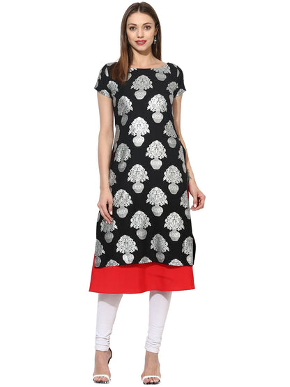 Women's Black Color Cap Sleeve And Boat Neck Crepe Only Kurti