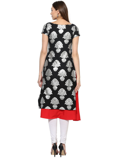 Women's Black Color Cap Sleeve And Boat Neck Crepe Only Kurti