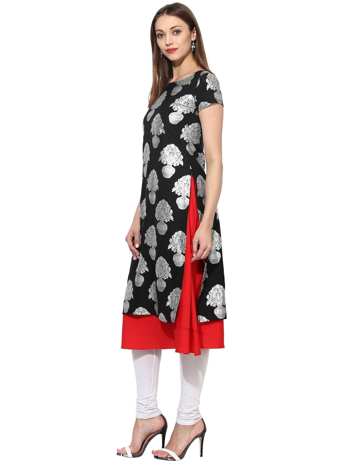 Women's Black Color Cap Sleeve And Boat Neck Crepe Only Kurti