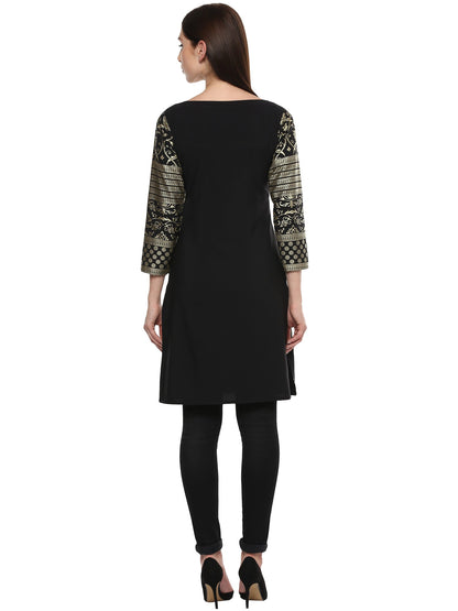 Women's Metallic Foil Print Taj Mahal Motif Faux Crepe Only Kurti