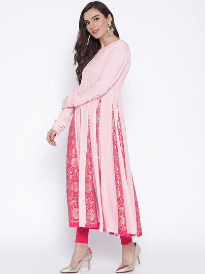 Women's Pink Crepe Printed Anarkali Kurt