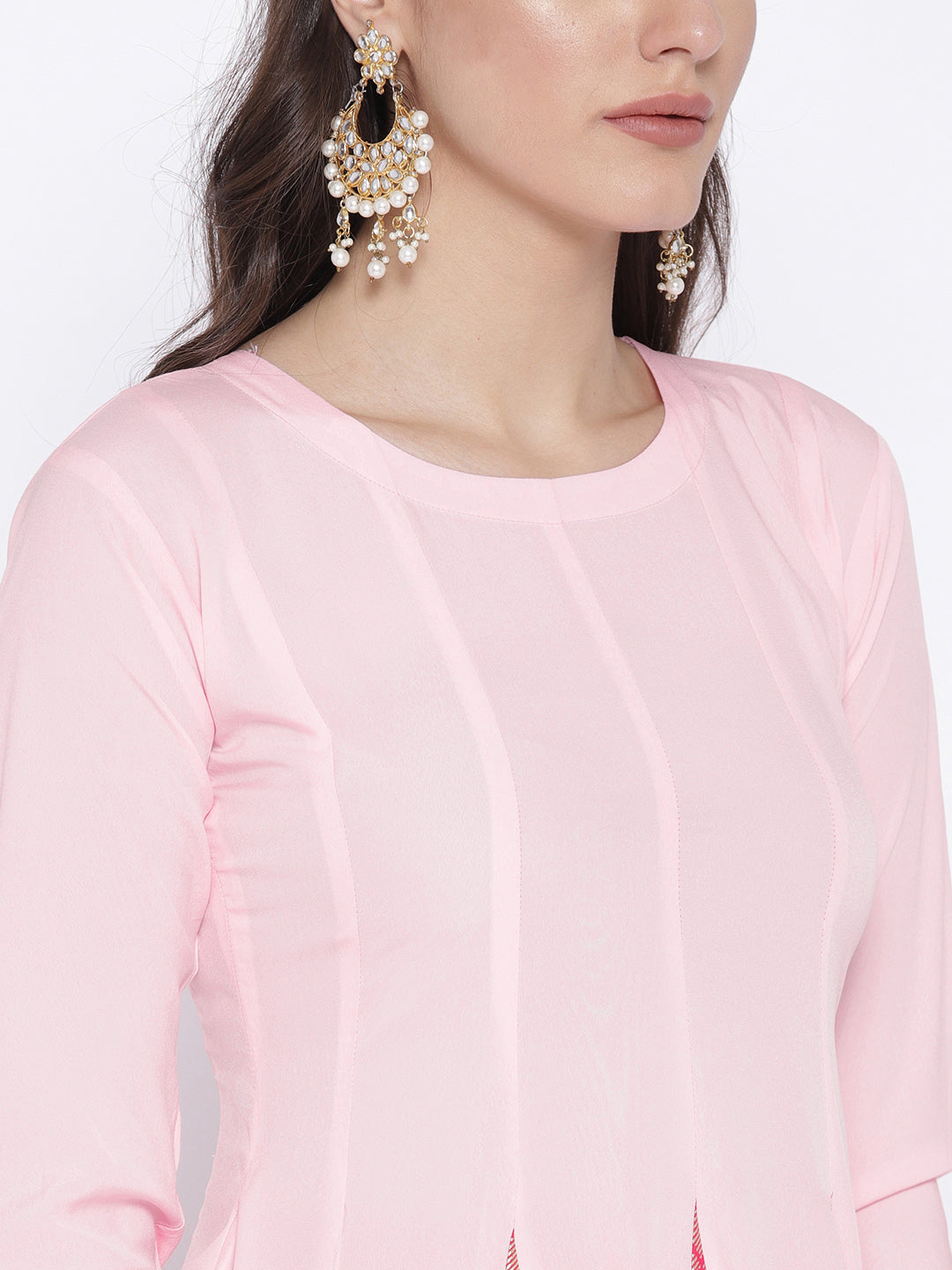 Women's Pink Crepe Printed Anarkali Kurt