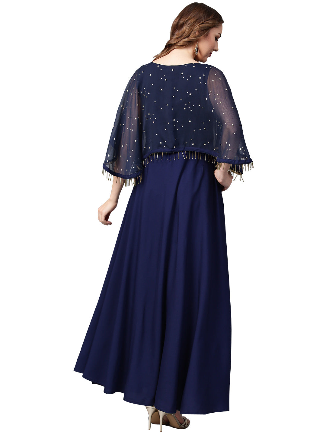 Women's Navy Blue Crepe Flared Dress