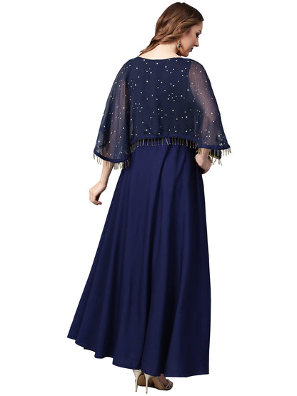 Women's Navy Blue Crepe Flared Dress
