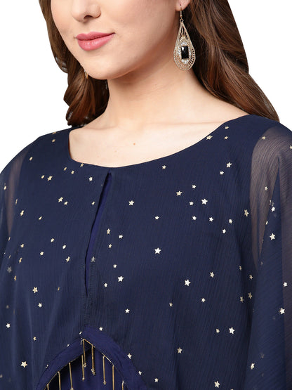 Women's Navy Blue Crepe Flared Dress