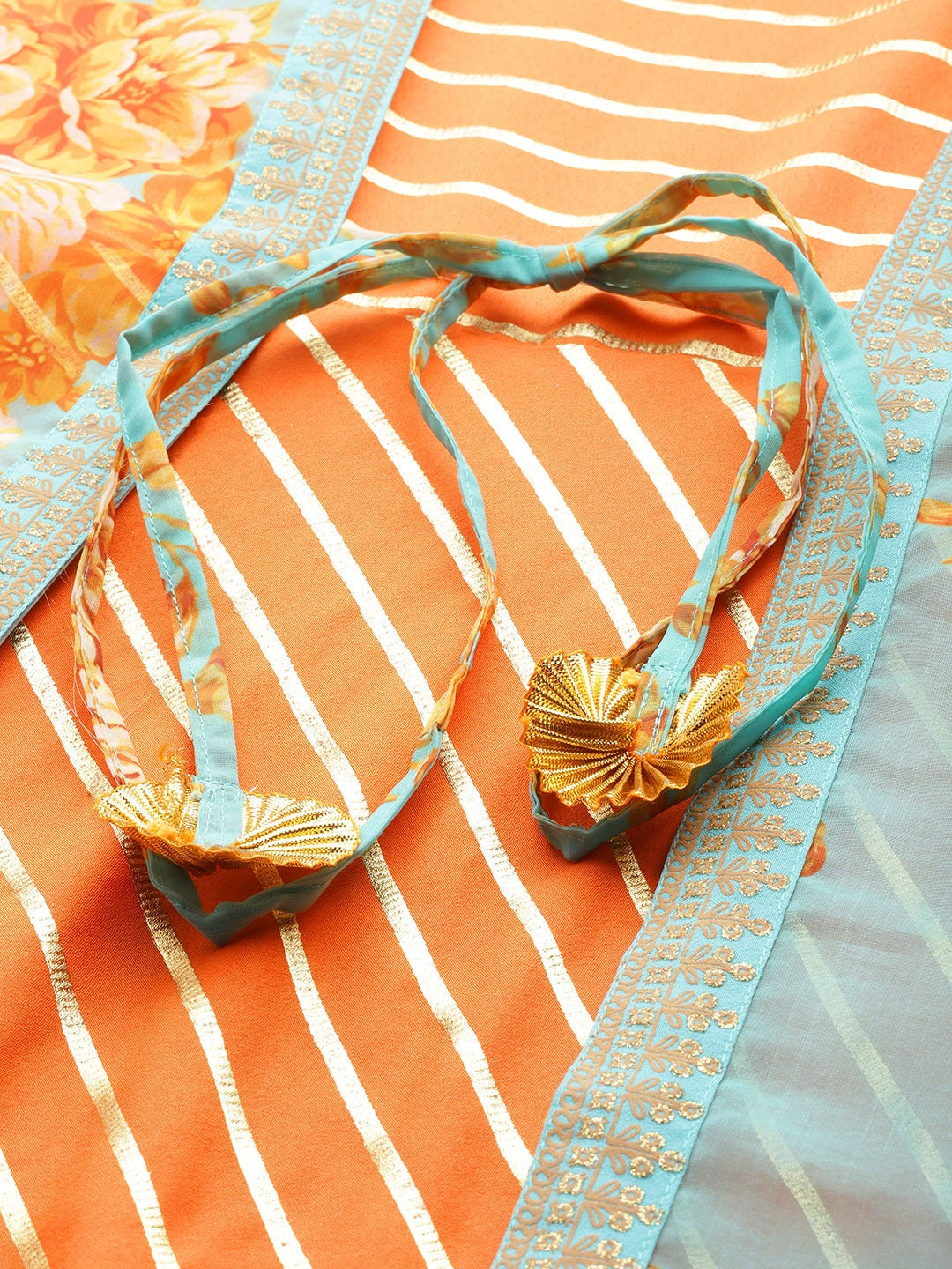 Women's Orange Crepe Printed Kurt