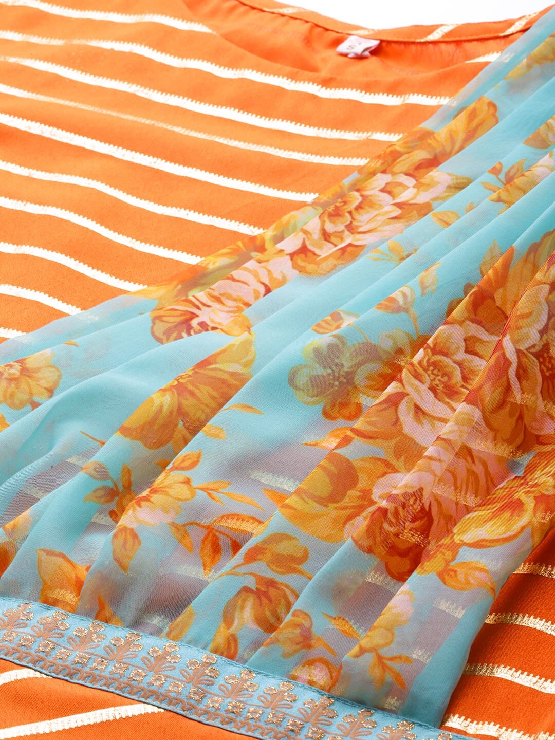 Women's Orange Anarkali Kurta With Attached Dupatta By Ahalyaa