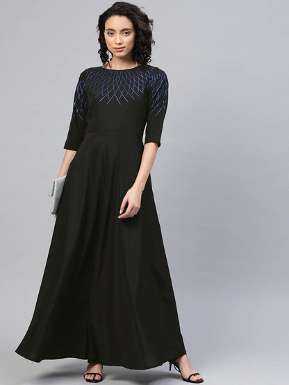 Women's Black Crepe Printed Dres