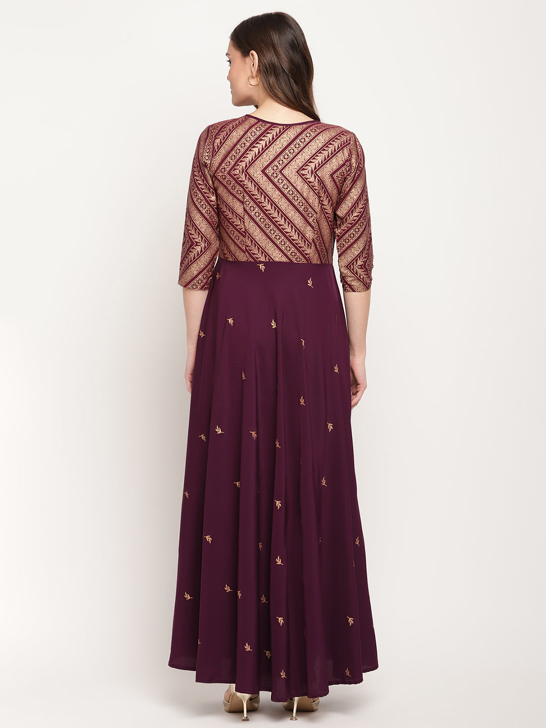 Women's Crepe Wine Colour Glitter Print Kurt