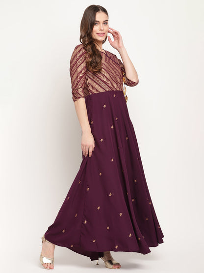 Women's Crepe Wine Colour Glitter Print Kurt