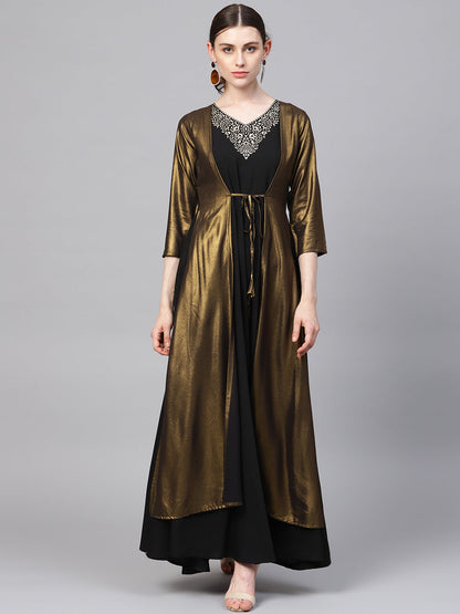 Women's Black Crepe Dress With Attached Jacket