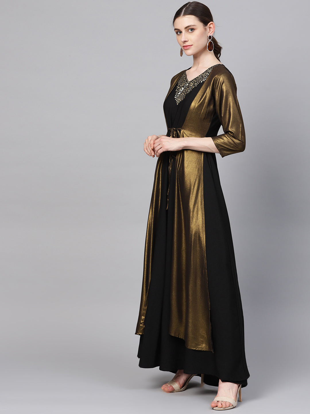 Women's Black Crepe Dress With Attached Jacket