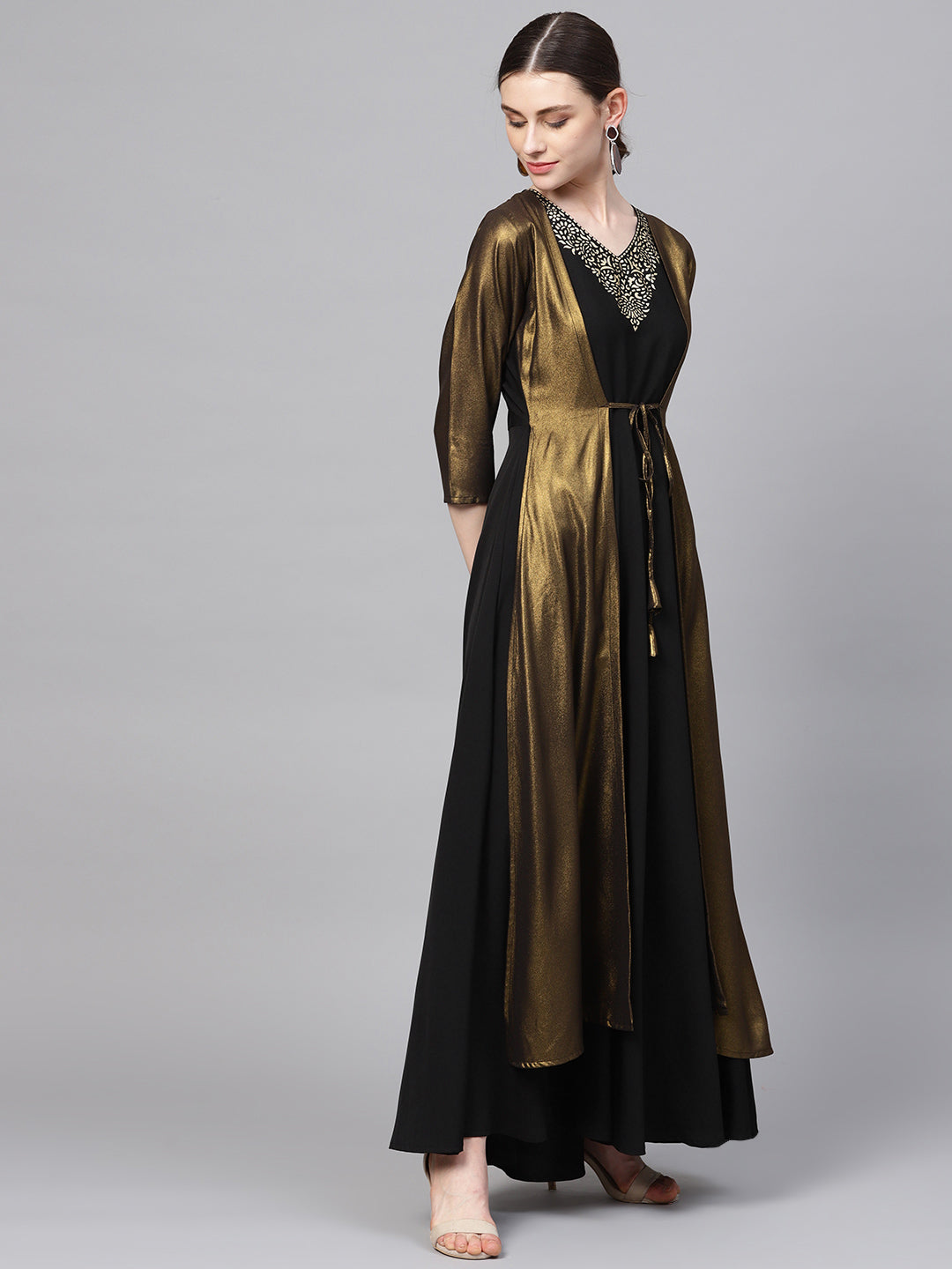 Women's Black Crepe Dress With Attached Jacket