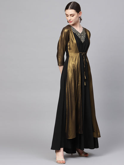 Women's Black Crepe Dress With Attached Jacket