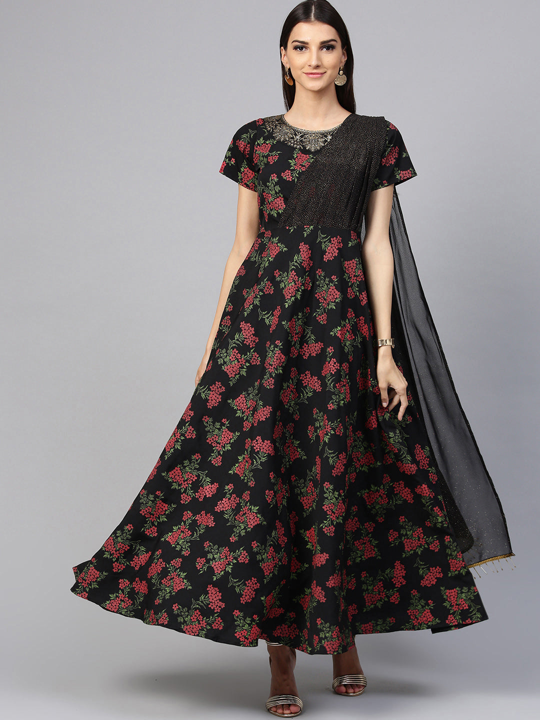Women's Black Designer Only Kurta Dress With Attached Dupatta(2Piece Kurta)